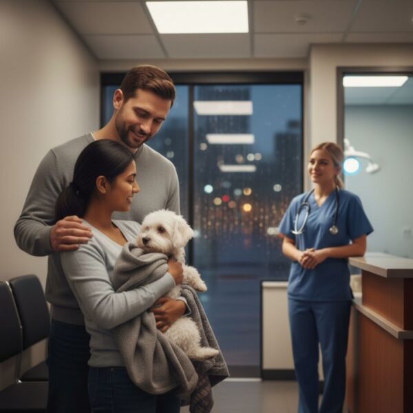Couple with a treated dog